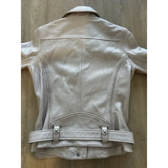 IRO PARIS Milaspe Light Baby Metallic Pink Lambskin Leather Moto Biker Jacket 38 - Picture 12 of 12